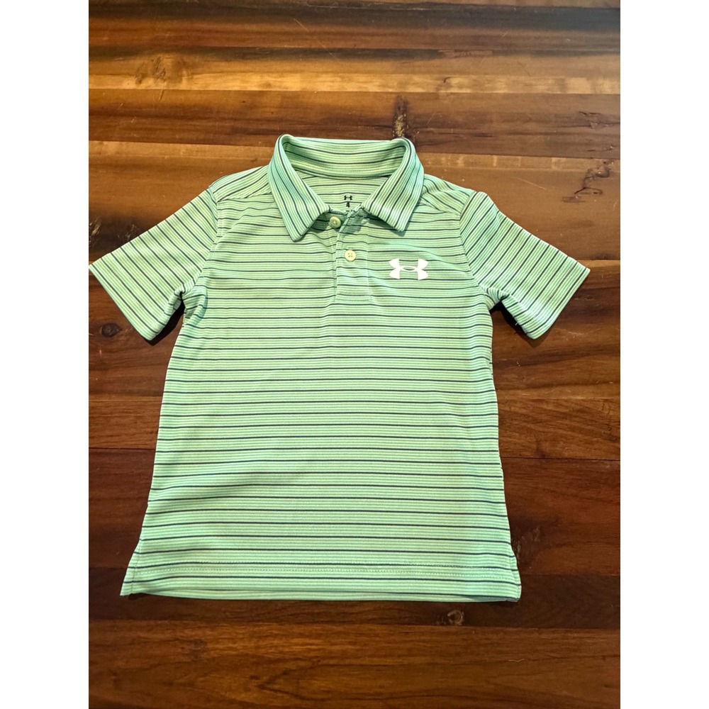Under Armour Boys Size 4 Green Striped Short Sleeve Performance Polo Shirt